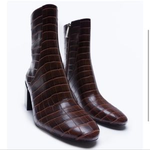 Zara animal embossed wide heel boots